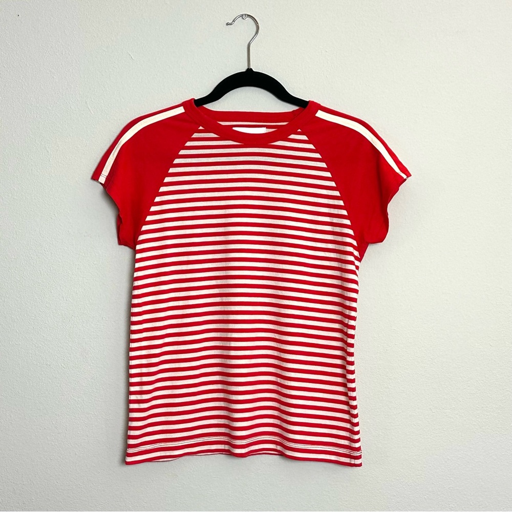 Current/Elliott Red and White Striped Short Sleeve Tee